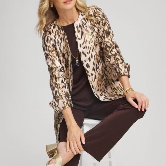 NWT CHICO'S metallic open front travelers jacquard jacket 3 (xl) - Picture 2 of 3